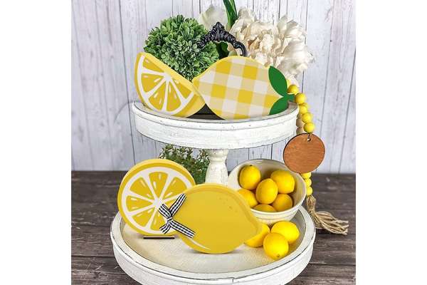 Tiered Tray with Lemon for Lemon Kitchen Decor Ideas